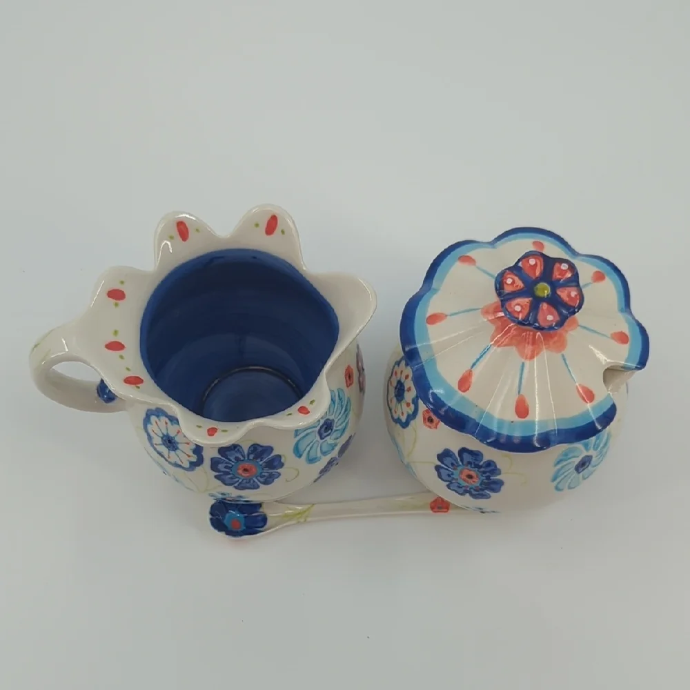 Anthropologie Covered Sugar, Sugar Spoon, and Creamer Set - Picture 3 of 8